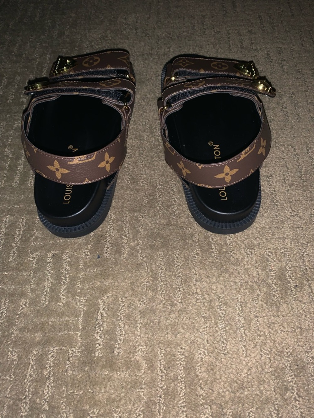 Brown Monogram Strap Sandals with Gold Hardware - Picture 8 of 10